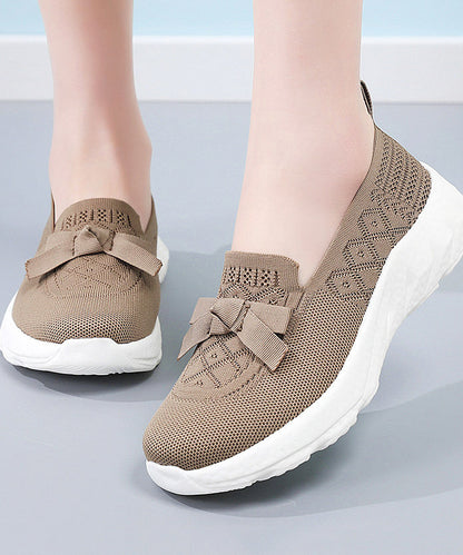 Brown Flat Shoes for Knit Fabric Comfy Flat Shoes