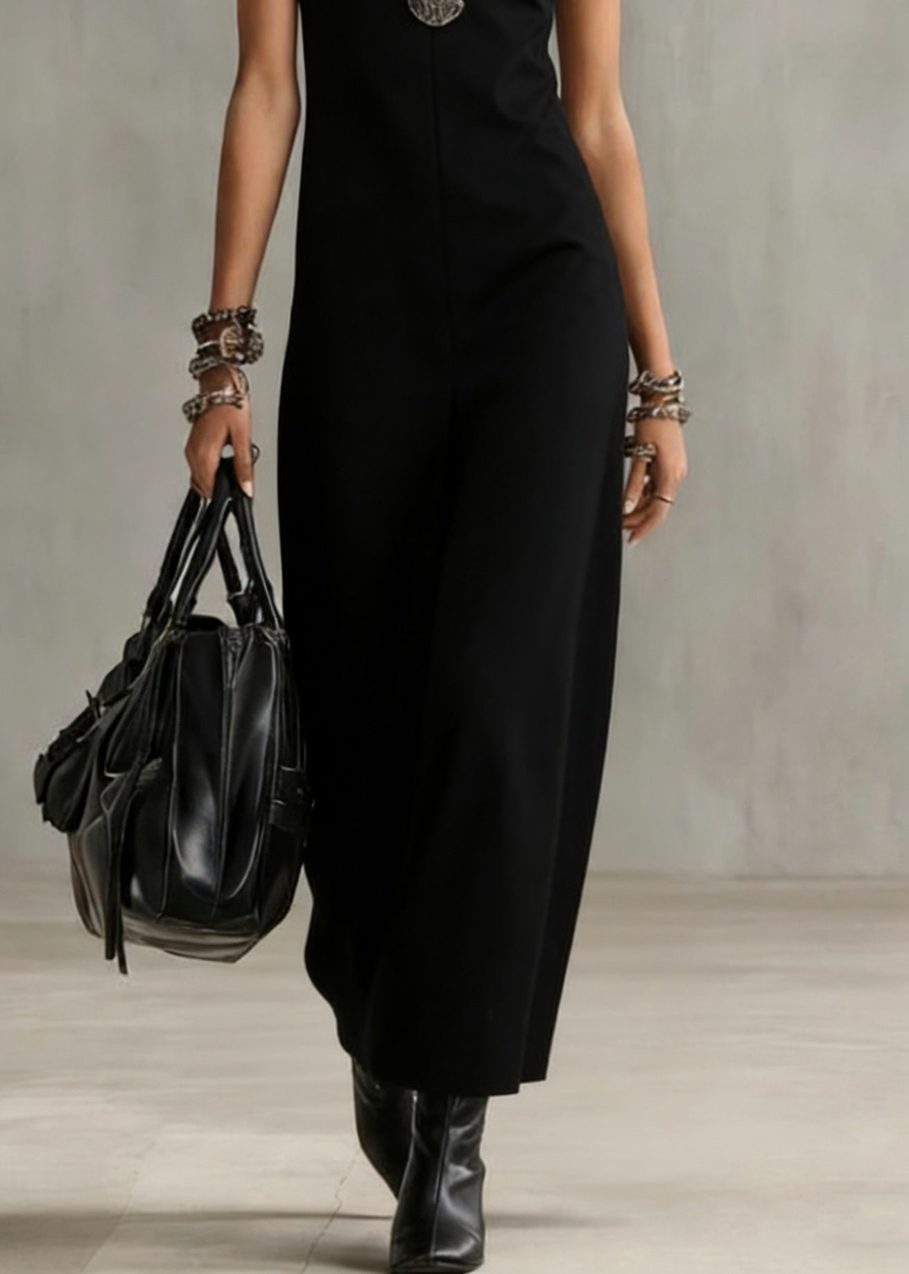 Black O Neck Cotton Long Dress Sleeveless