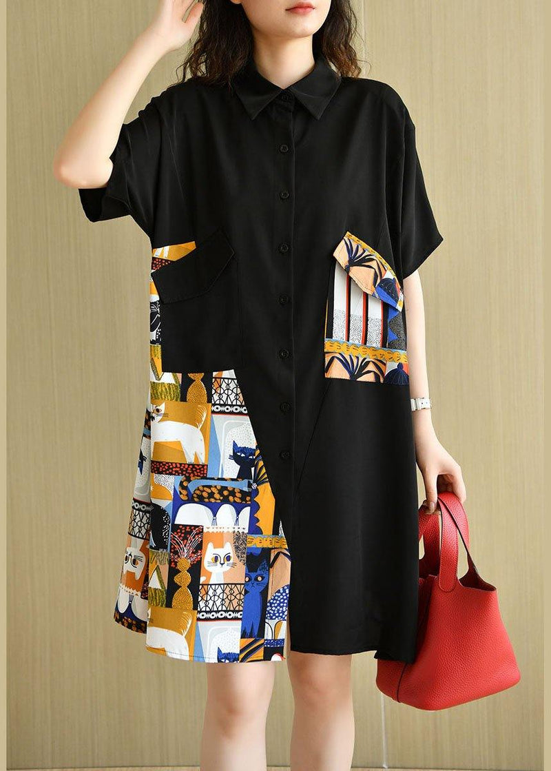 Black Patchwork Print Summer Party Dresses