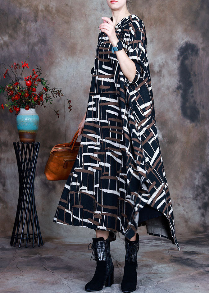 Chocolate Knit Asymmetrical Design Fall Hoodie Dresses
