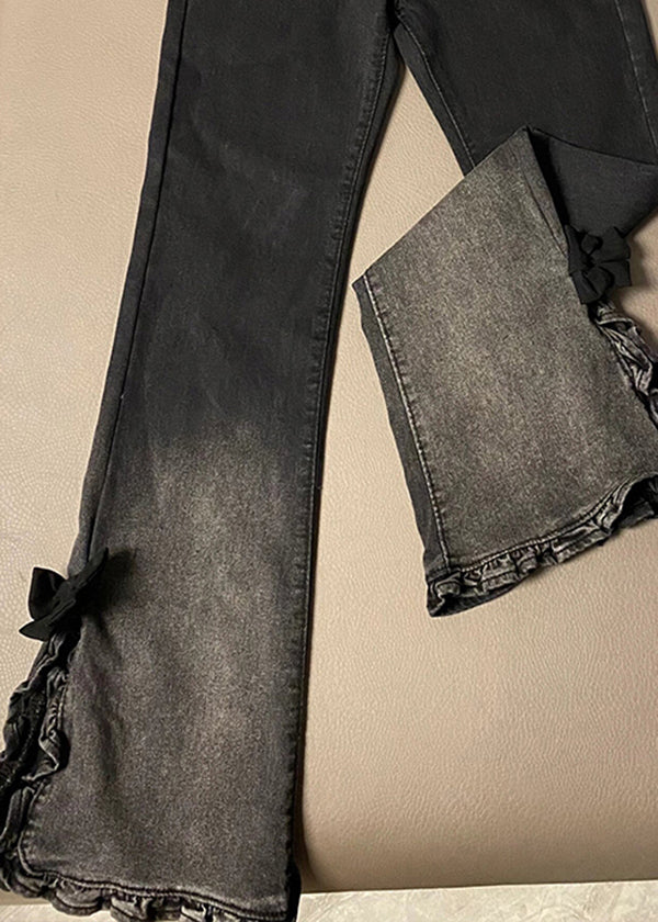 Black Gradient High Waist Denim Flared Trousers Spring