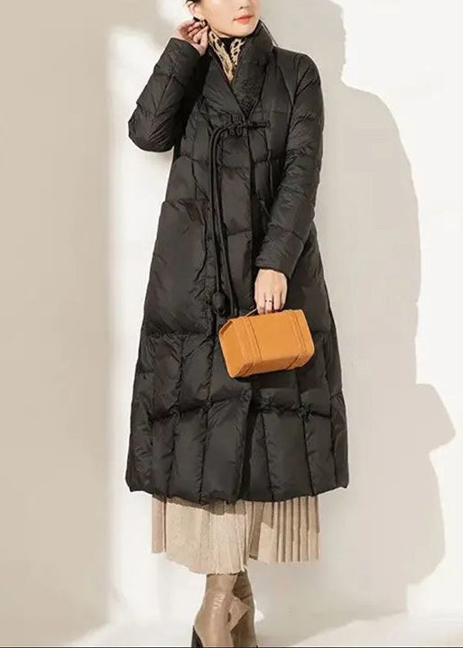 Red Button Pockets Patchwork Duck Down Coat Winter