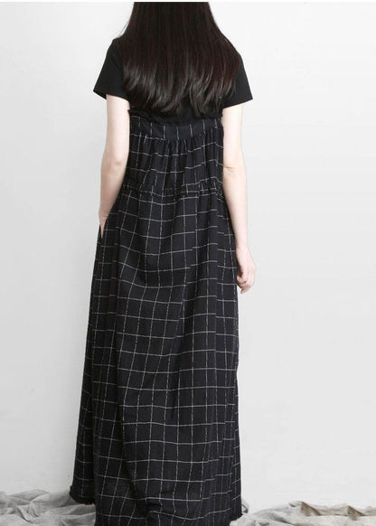 Diy Black Plaid Italian Cotton V Neck Vacation Dresses