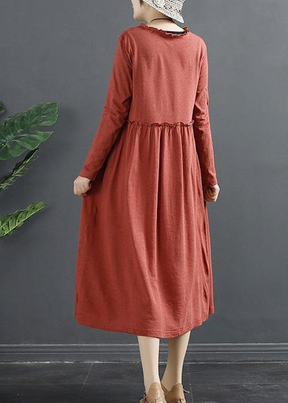 Red Dresses Ruffled Patchwork Maxi Dresses