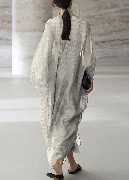 Grey V Neck Patchwork Cotton Dress Two Piece Set Summer