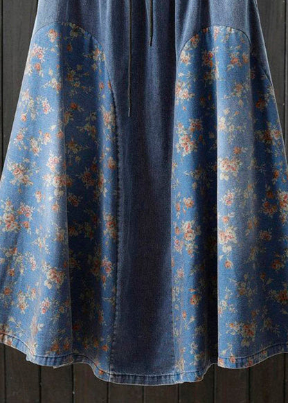 Denim Light Blue Print High Waist a Line Skirt Summer