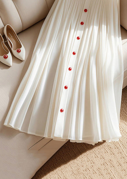 Art White High Waist Pleated Cotton Skirt Summer