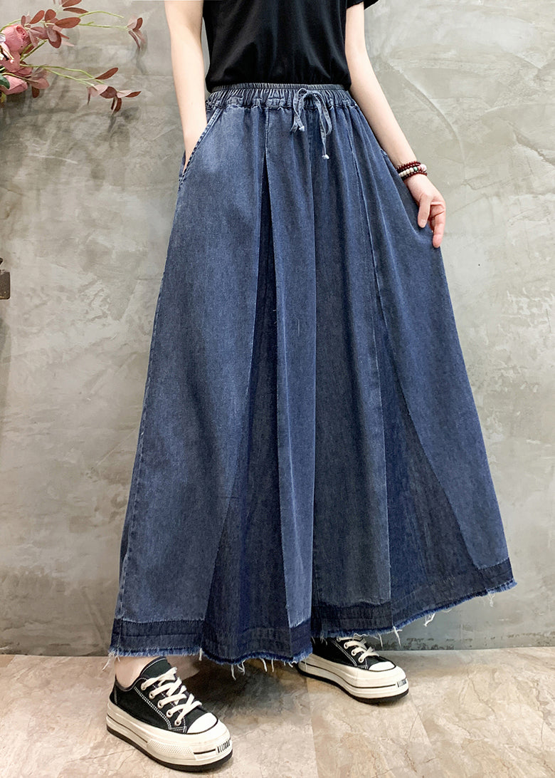 Navy Oversized Wrinkled Denim Wide Leg Pants Summer