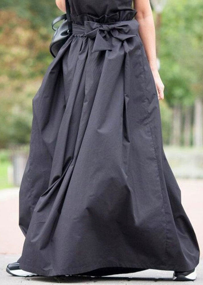 Navy Wrinkled Bow Patchwork Cotton Skirts Summer