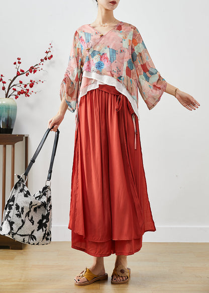 Pink Oversized Print Cotton Two Pieces Set Fall