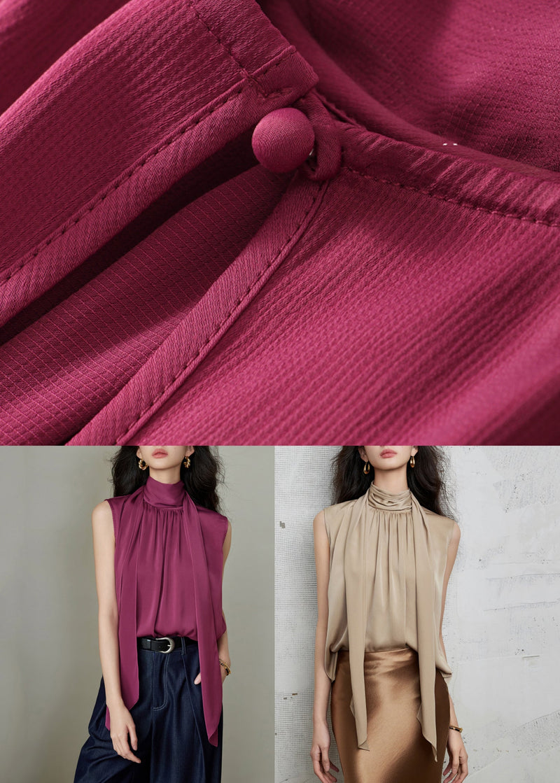 Rose Button Wrinkled Silk Blouses Bow Summer