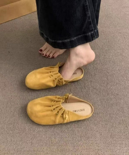 Yellow Suede Wrinkled Splicing Slide Sandals