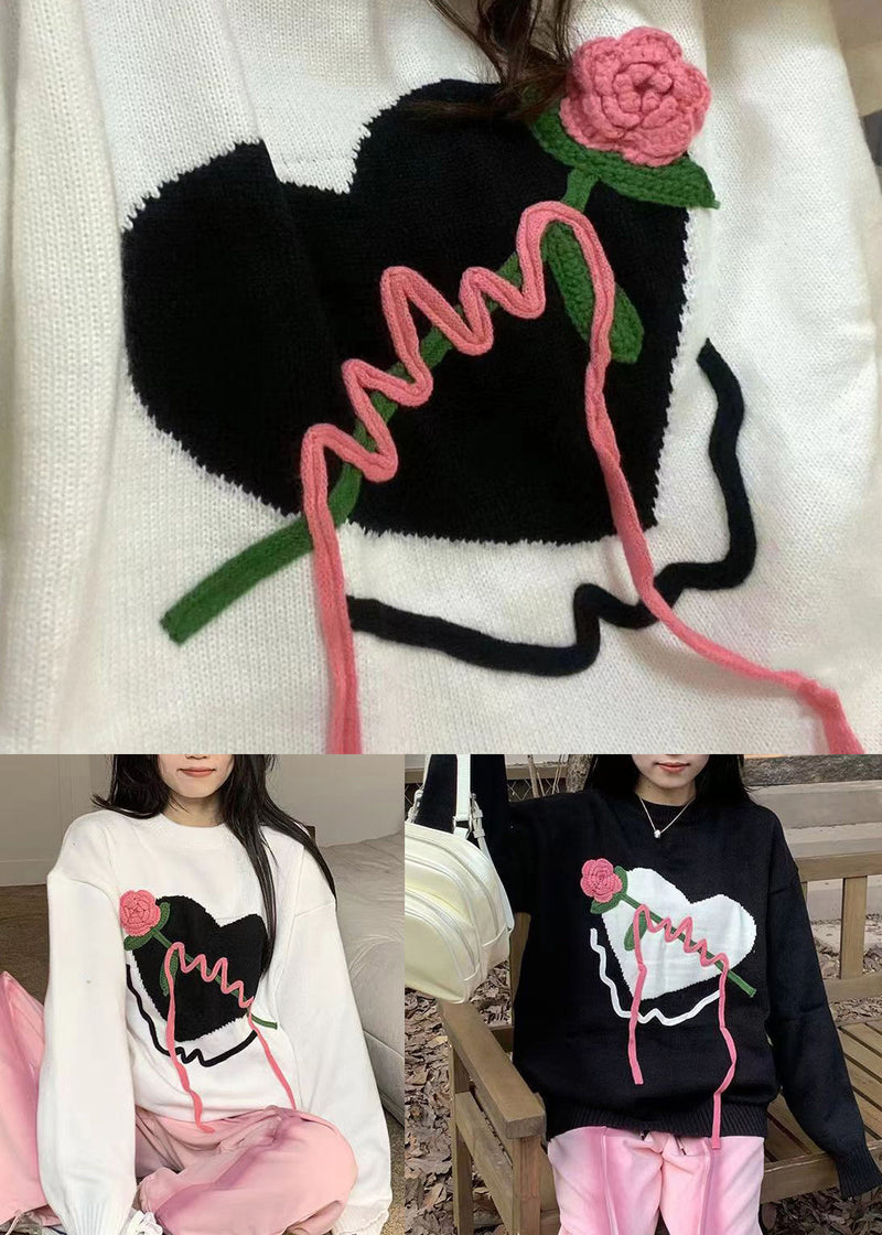 Original Black O Neck Heart Knit Knitted Sweaters Fall