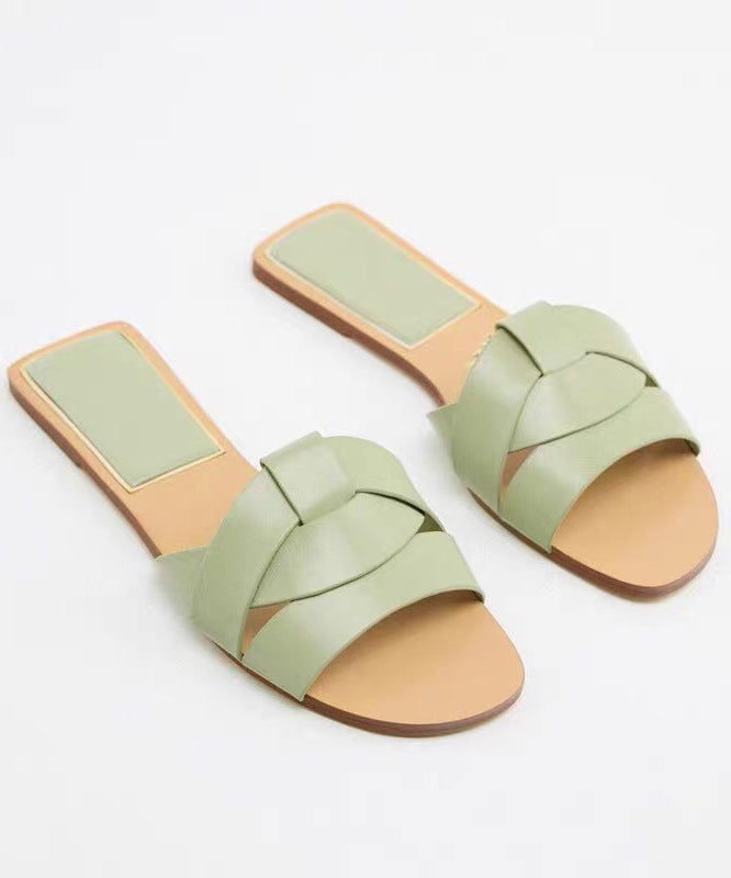 Denim Blue Cross Strap Flat Slippers Peep Toe Toes Summer