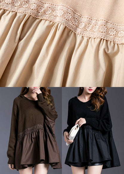 Beige Patchwork Wrinkled Knit Top Spring