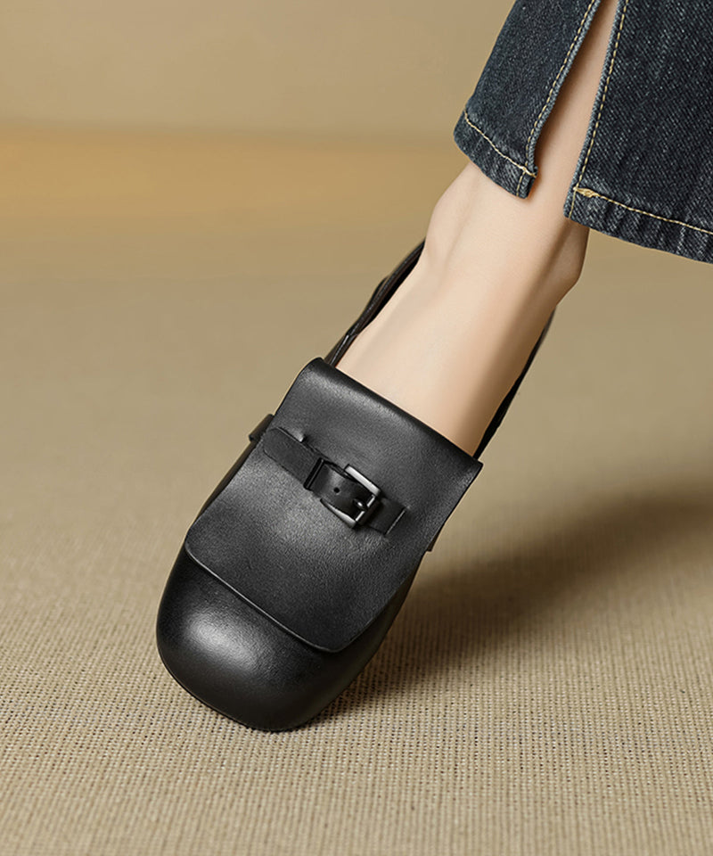 Beige Cowhide Leather Splicing Loafers for
