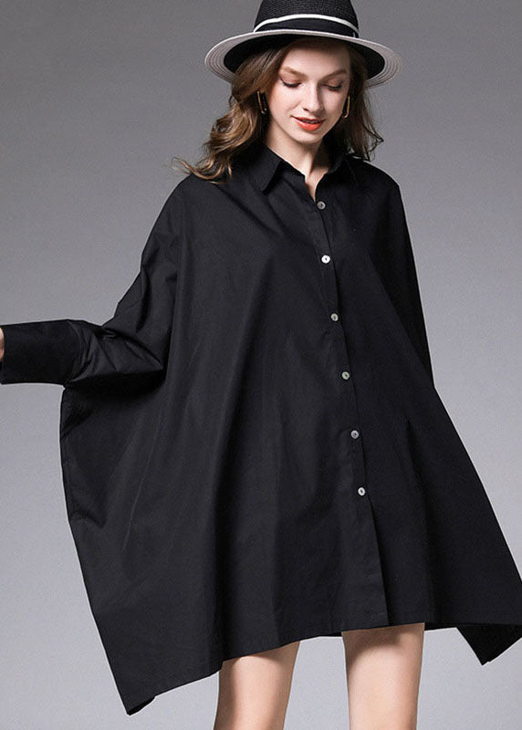 Black Peter Pan Collar Batwing Sleeve Button Blouse Tops Fall