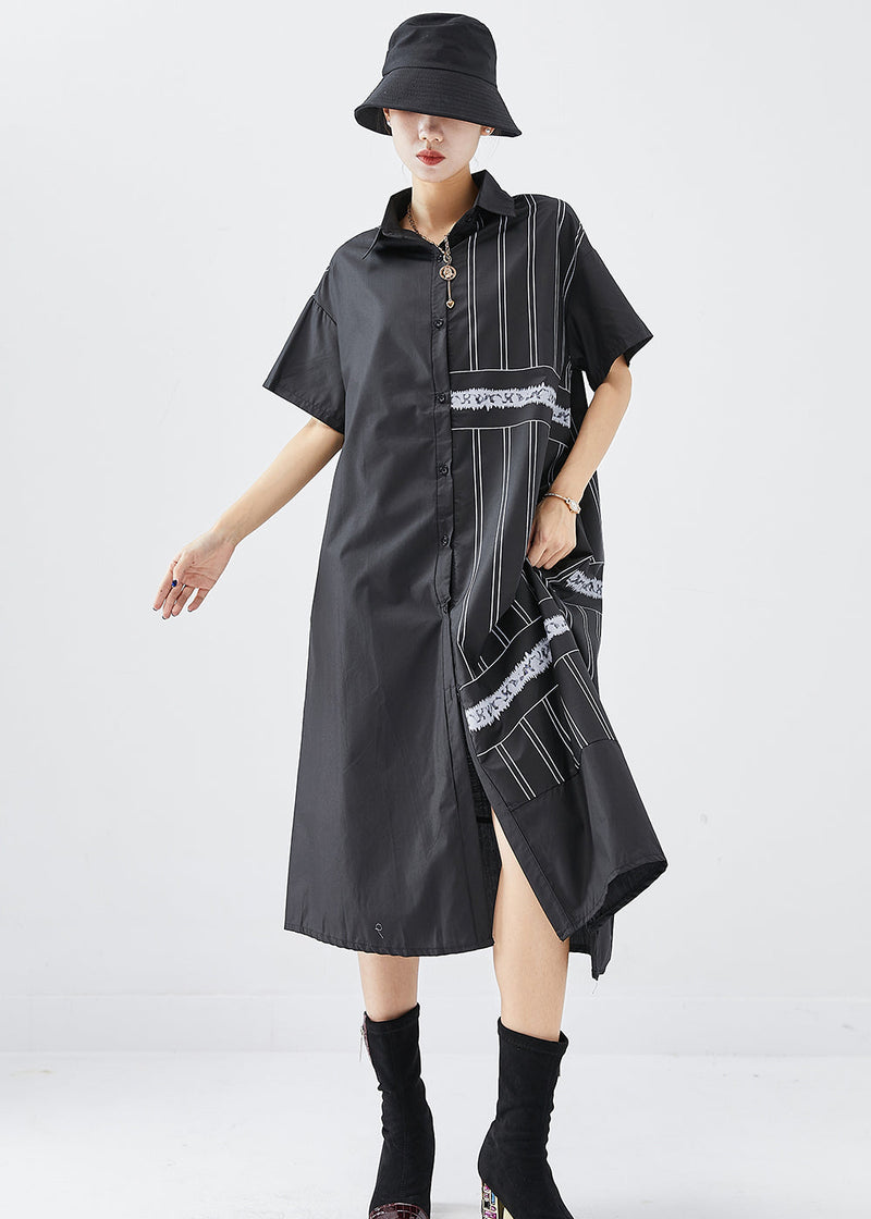 Black Asymmetrical Patchwork Cotton Dress Summer