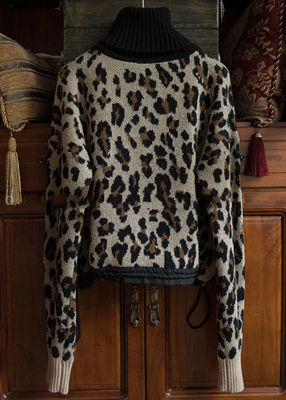 Drawstring Print Thick Wool Knit Sweater Fall