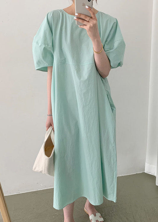 Fitted Green Puff Sleeve Cotton Vacation Dresses Spring