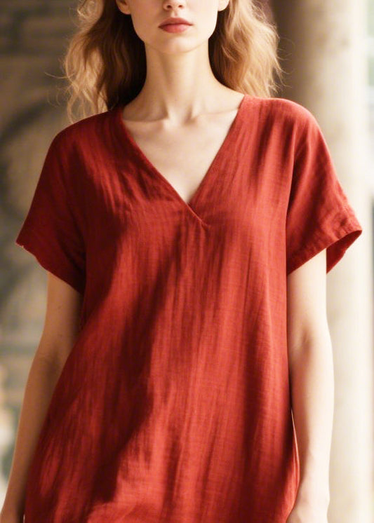 Red Oversized Patchwork Cotton Dress Summer
