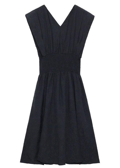 Black Cinched V Neck Sleeveless Summer Maxi Dresses