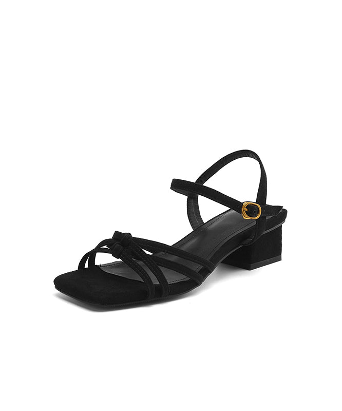 Black Chunky Suede Splicing Sandals Peep Toe