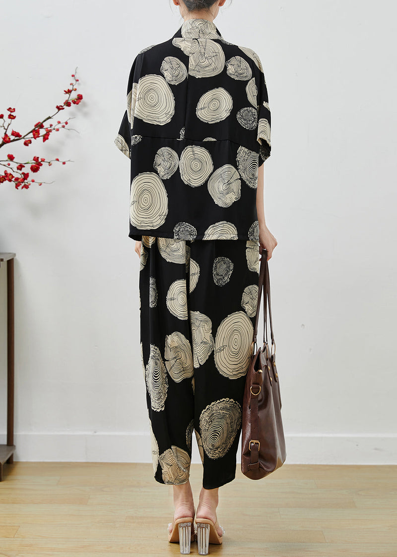 Black Oversized Print Chiffon Two Piece Set Summer