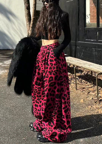 Yellow Oversized Leopard Print Warm Fleece Pants Spring