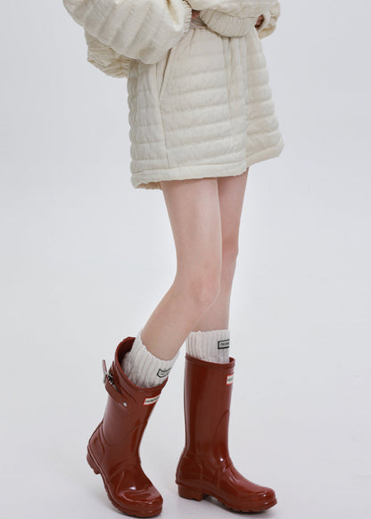 French Beige Oversized Hooded Fine Cotton Filled Two Pieces Set Winter