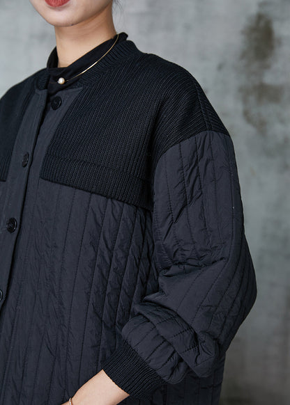 Black Stand Collar Patchwork Fine Cotton Filled Jackets Spring