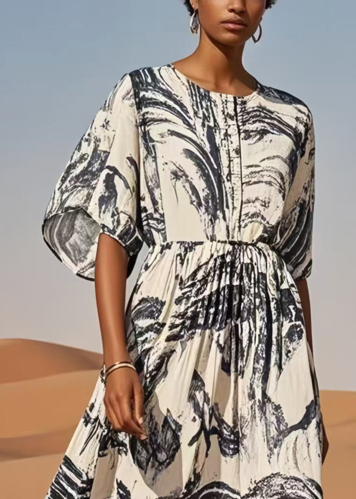 White Oversized Print Cotton Dress Summer