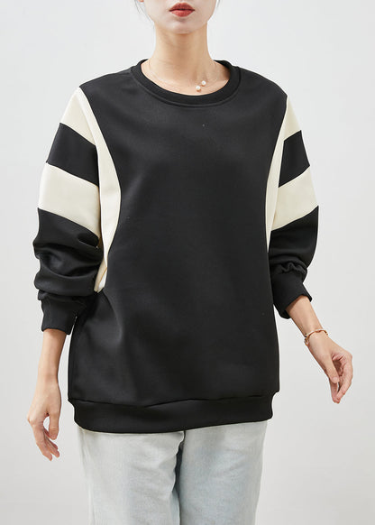 Black Oversized Patchwork Cotton Sweatshirt Spring