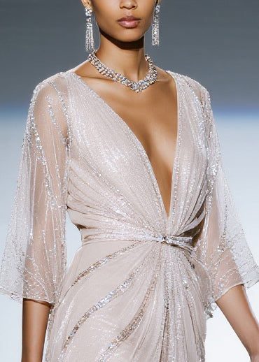 White Sequins Sheer Tulle Tea Dress Summer