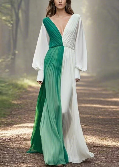 Asymmetrical Wrinkled Patchwork Chiffon Long Dress Spring