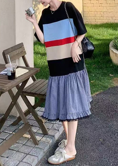 Mixed Color Oversized Patchwork Cotton Long Dress Summer