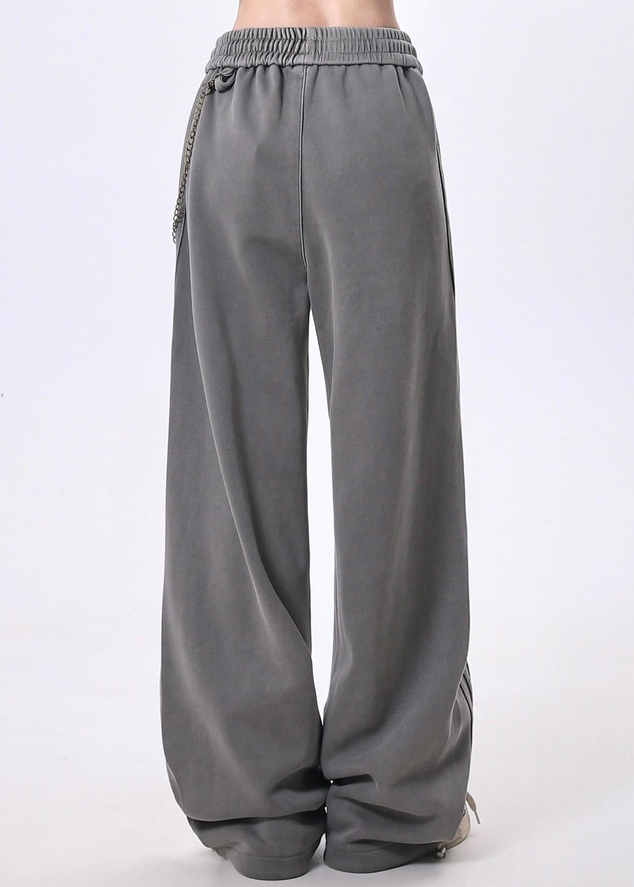 Grey Pockets Patchwork Elastic Waist Cotton Pants Spring