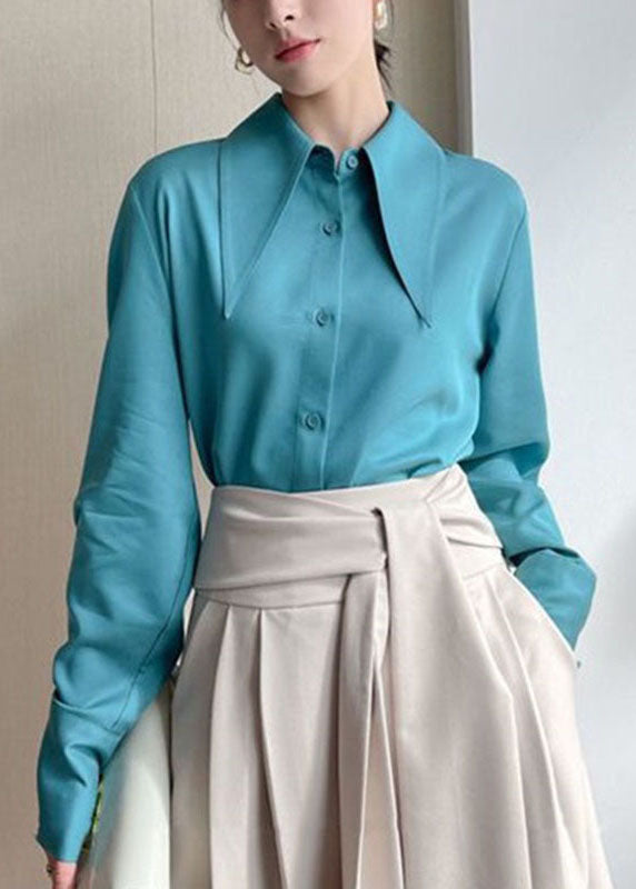 Blue Peter Pan Collar Button Draping Shirt Long Sleeve