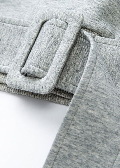 Grey Patchwork Sashes Sweatshirt Lantern Sleeve