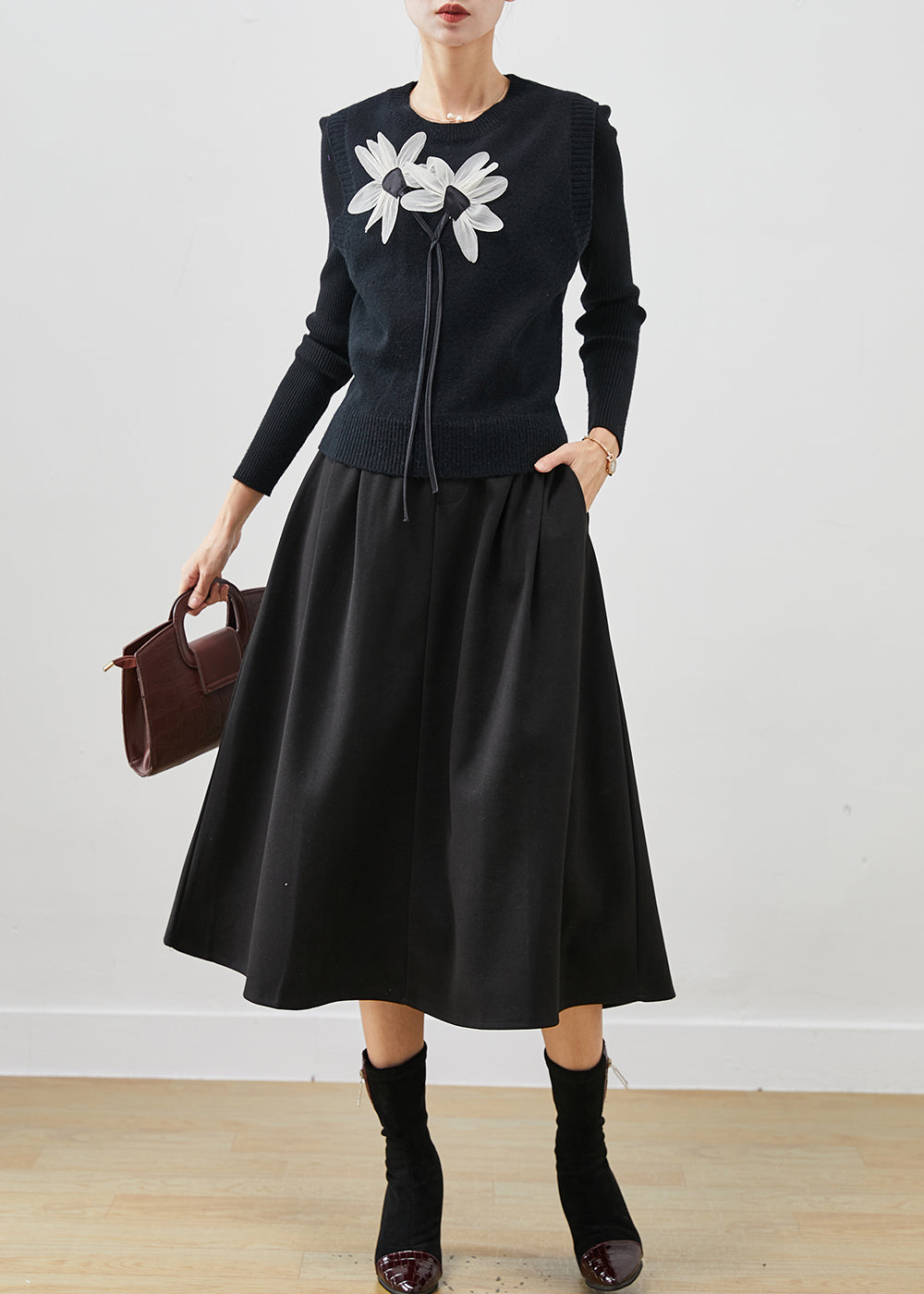 Black Silm Fit Three Piece Suit Set Winter