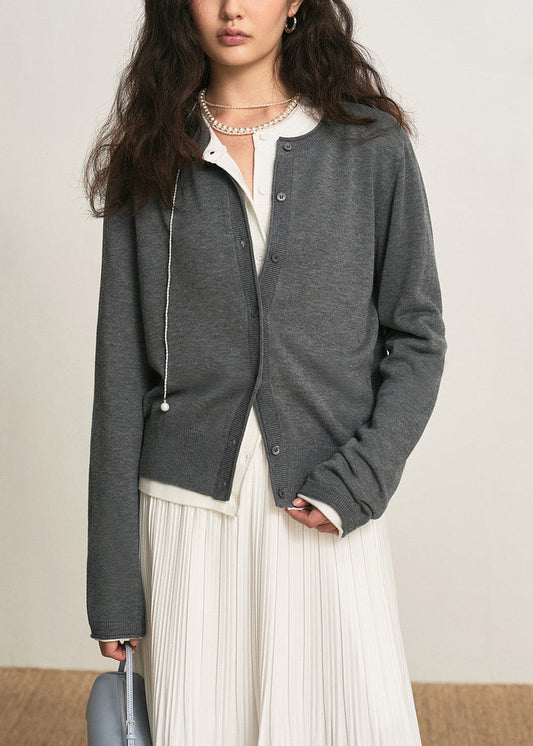 Dark Gray O Neck Button Knit Cardigan Fall