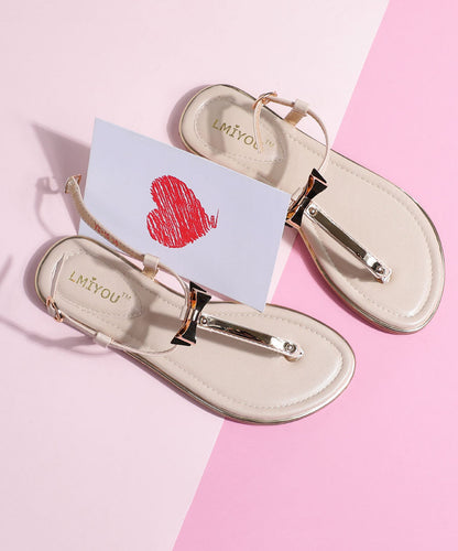 Stylish Bow Splicing Flip Flops Beige Faux Leather