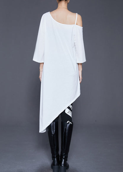 French White Asymmetrical One-shoulder Cotton Maxi Dress Summer