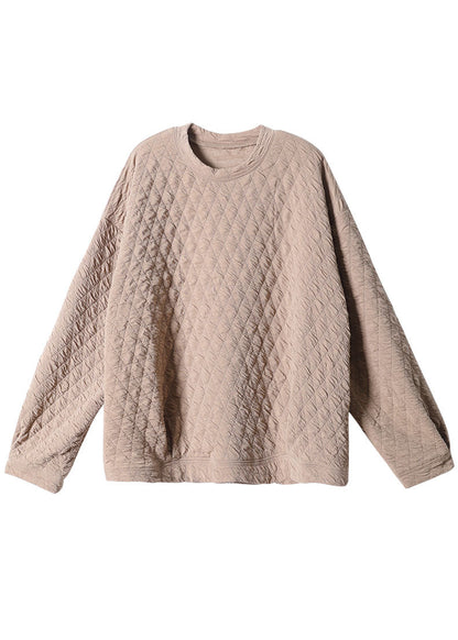 Khaki Loose O-neck Fall Sweatshirt