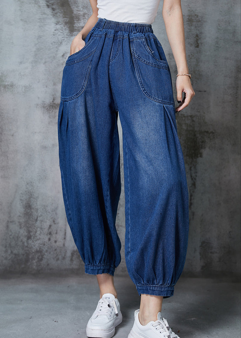 Navy Oversized Pockets Denim Harem Pants Summer