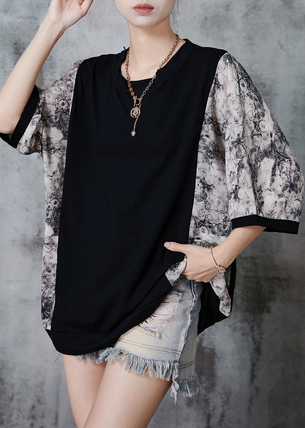 Black Oversized Patchwork Cotton Tanks Summer