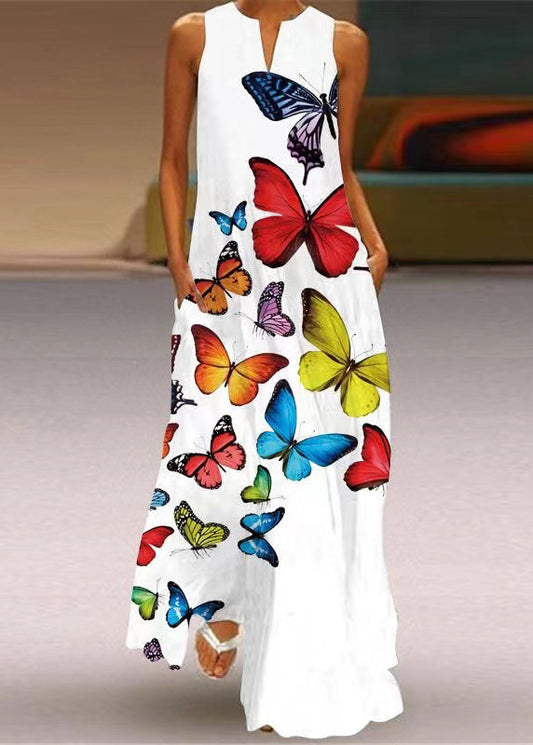 Rainbow V Neck Print Robe Dresses Summer