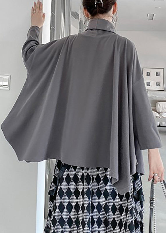 Grey Turtleneck Asymmetrical Sweatshirts Top Fall