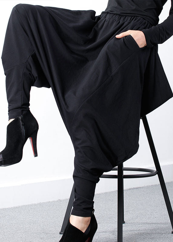 Black Zippered Asymmetrical Design Jogging Spring Pants