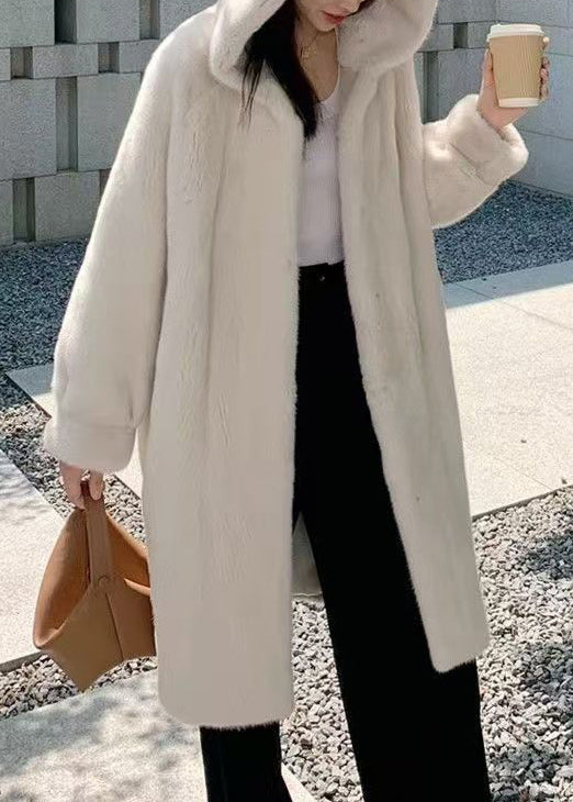 Loose Purple Hooded Pockets Mink Hair Coats Winter